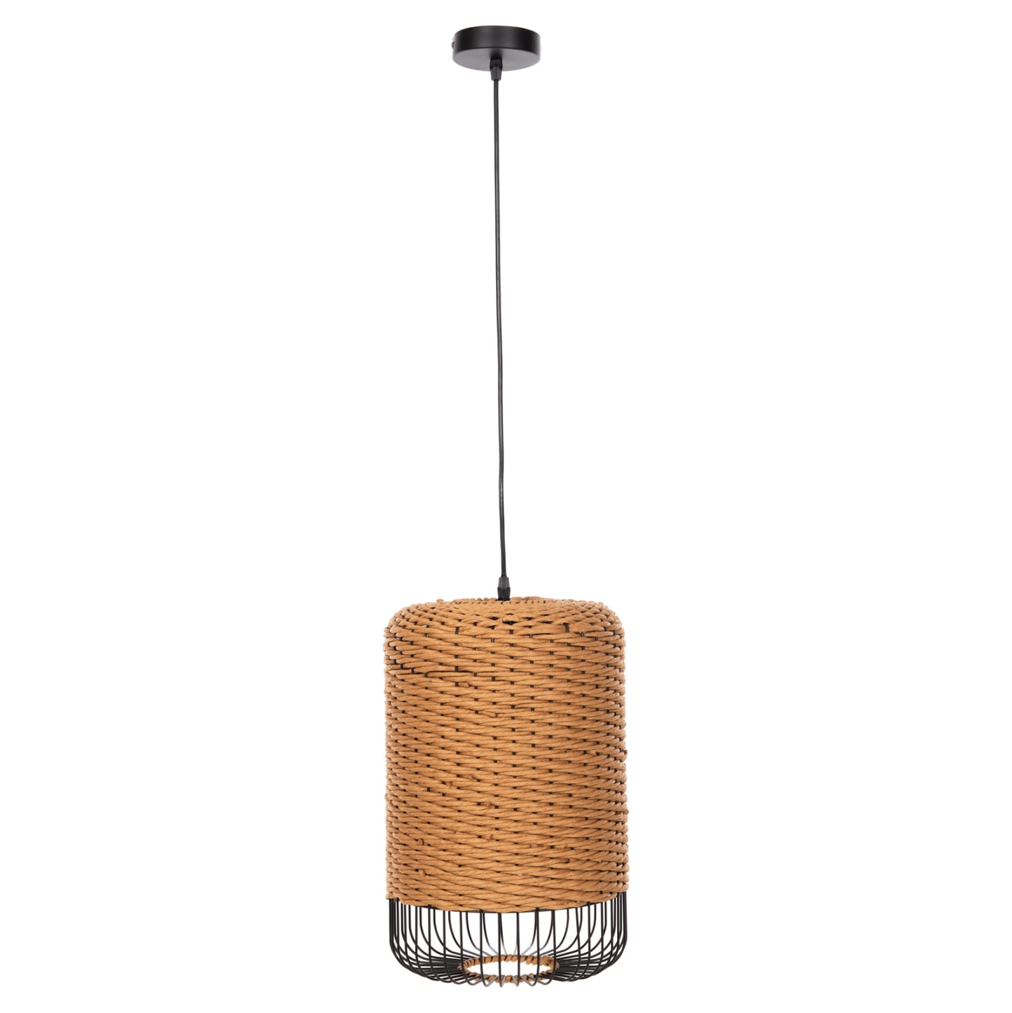 Ceiling Pendant Lamp Hm4340 Sand Beige Paper Rope-black Metal Frame Φ26x40-120hcm.