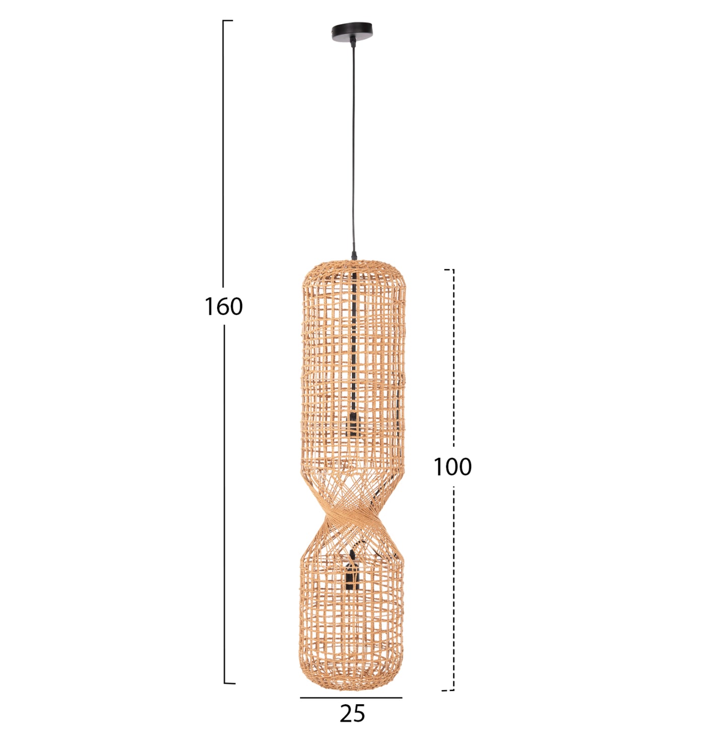 Ceiling Pendant Lamp Hm4344 Cylindrical-paper Rope ΙΝ San Beige-2 Bulbs Φ25x100-160hcm.