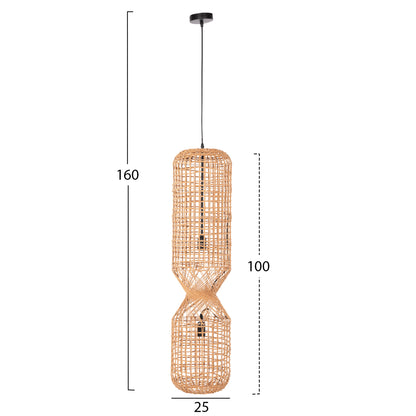 Ceiling Pendant Lamp Hm4344 Cylindrical-paper Rope ΙΝ San Beige-2 Bulbs Φ25x100-160hcm.
