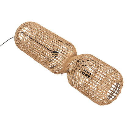 Ceiling Pendant Lamp Hm4344 Cylindrical-paper Rope ΙΝ San Beige-2 Bulbs Φ25x100-160hcm.