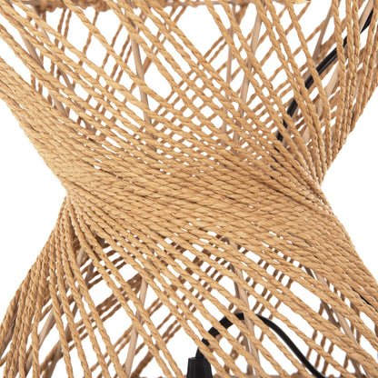Ceiling Pendant Lamp Hm4344 Cylindrical-paper Rope ΙΝ San Beige-2 Bulbs Φ25x100-160hcm.