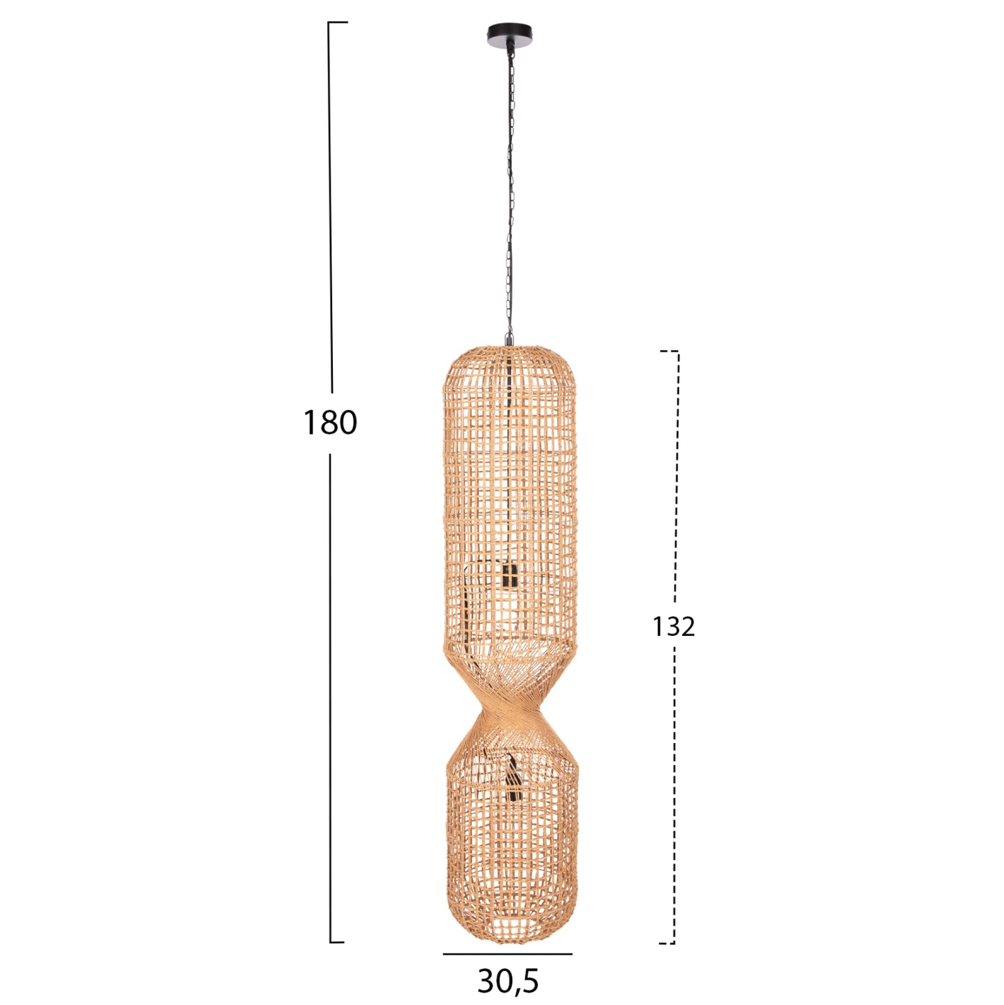 Ceiling Pendant Lamp Hm4345 Cylindrical-paper Rope ΙΝ Sand Beige-2 Bulbs Φ30,5x132hcm.
