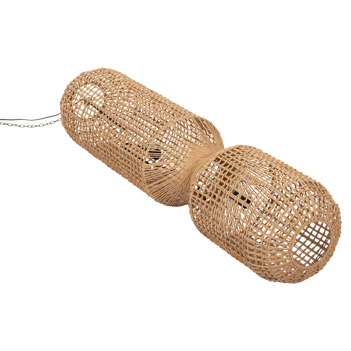 Ceiling Pendant Lamp Hm4345 Cylindrical-paper Rope ΙΝ Sand Beige-2 Bulbs Φ30,5x132hcm.