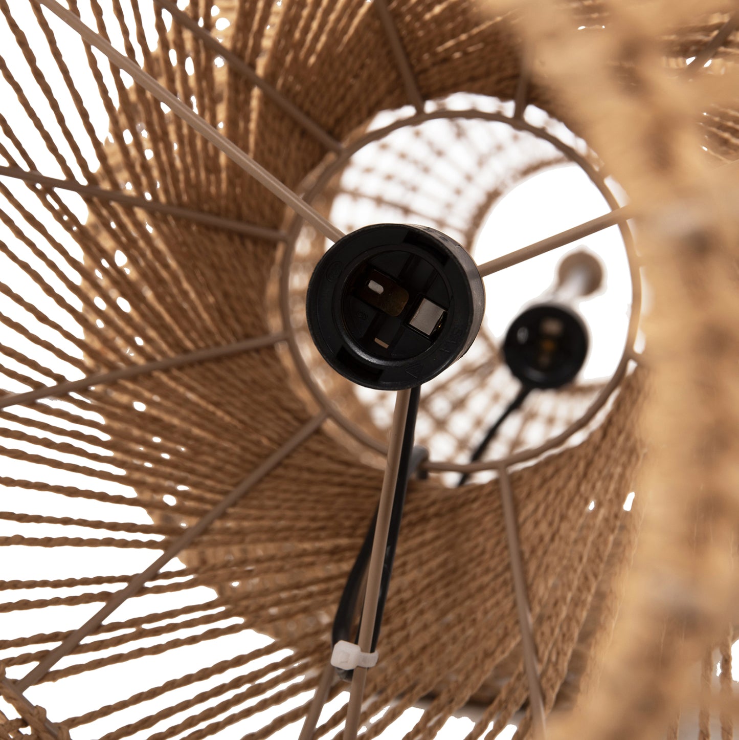 Ceiling Pendant Lamp Hm4345 Cylindrical-paper Rope ΙΝ Sand Beige-2 Bulbs Φ30,5x132hcm.