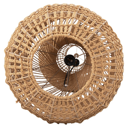 Ceiling Pendant Lamp Hm4345 Cylindrical-paper Rope ΙΝ Sand Beige-2 Bulbs Φ30,5x132hcm.