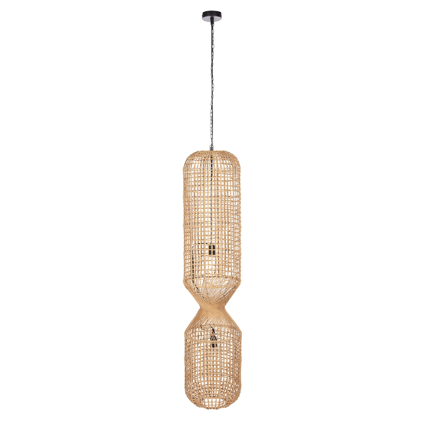 Ceiling Pendant Lamp Hm4345 Cylindrical-paper Rope ΙΝ Sand Beige-2 Bulbs Φ30,5x132hcm.