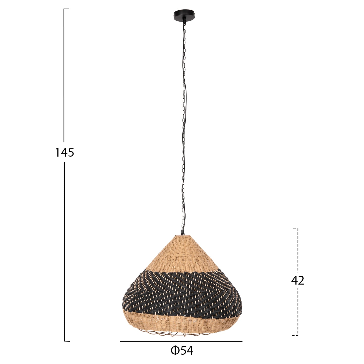 Ceiling Pendant Lamp Hm4354 Natural Rattan-paper Rope-natural&black Color Φ54x42-145hcm.