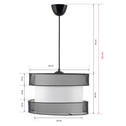 Ceiling Pendant Fb97658.01, Black Metal, White Fabric, Φ30x65