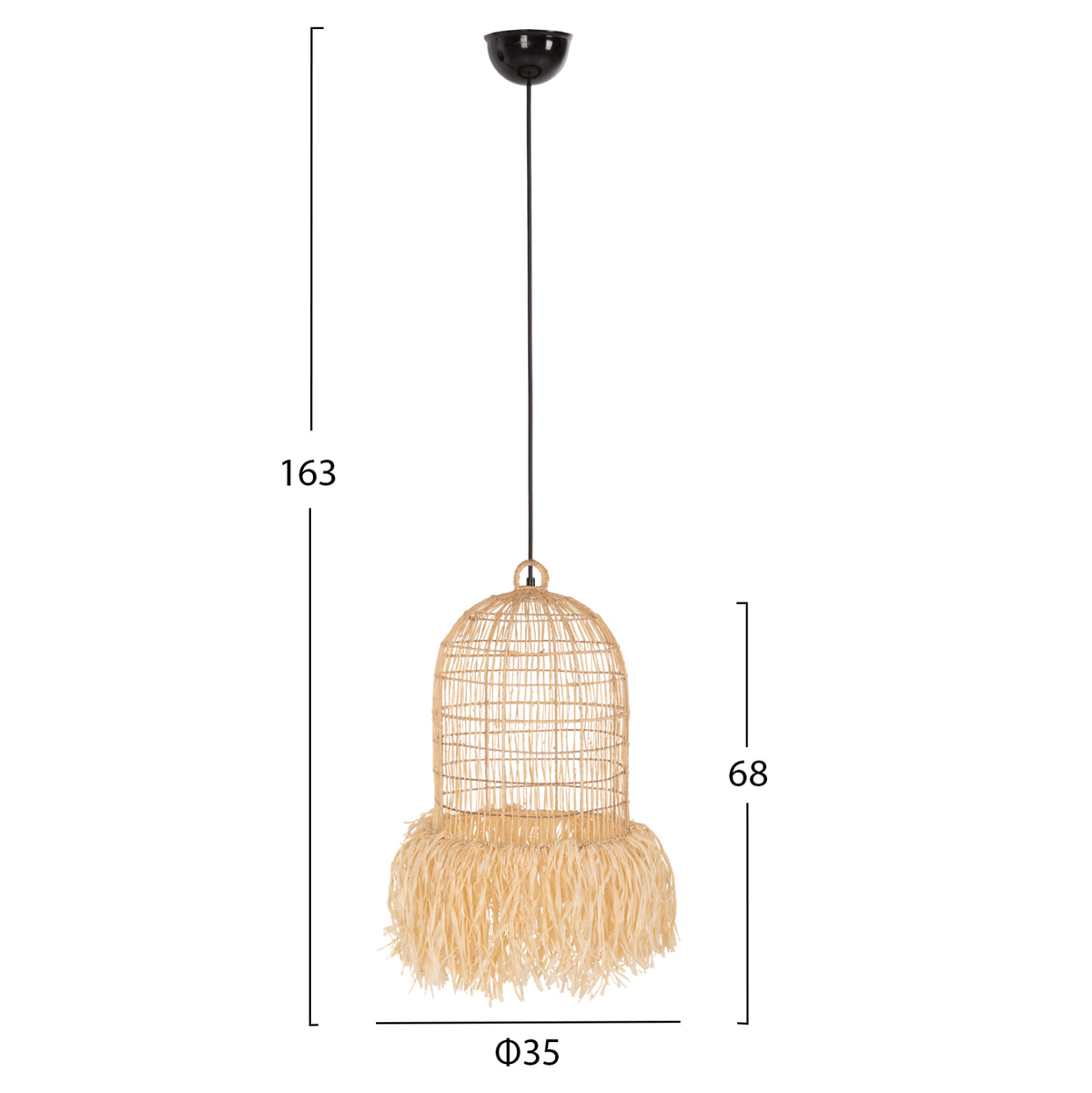 Ceiling Pendant Lamp Hm7890 Palm Leaf Fibers In Natural Color Φ35x163hcm.