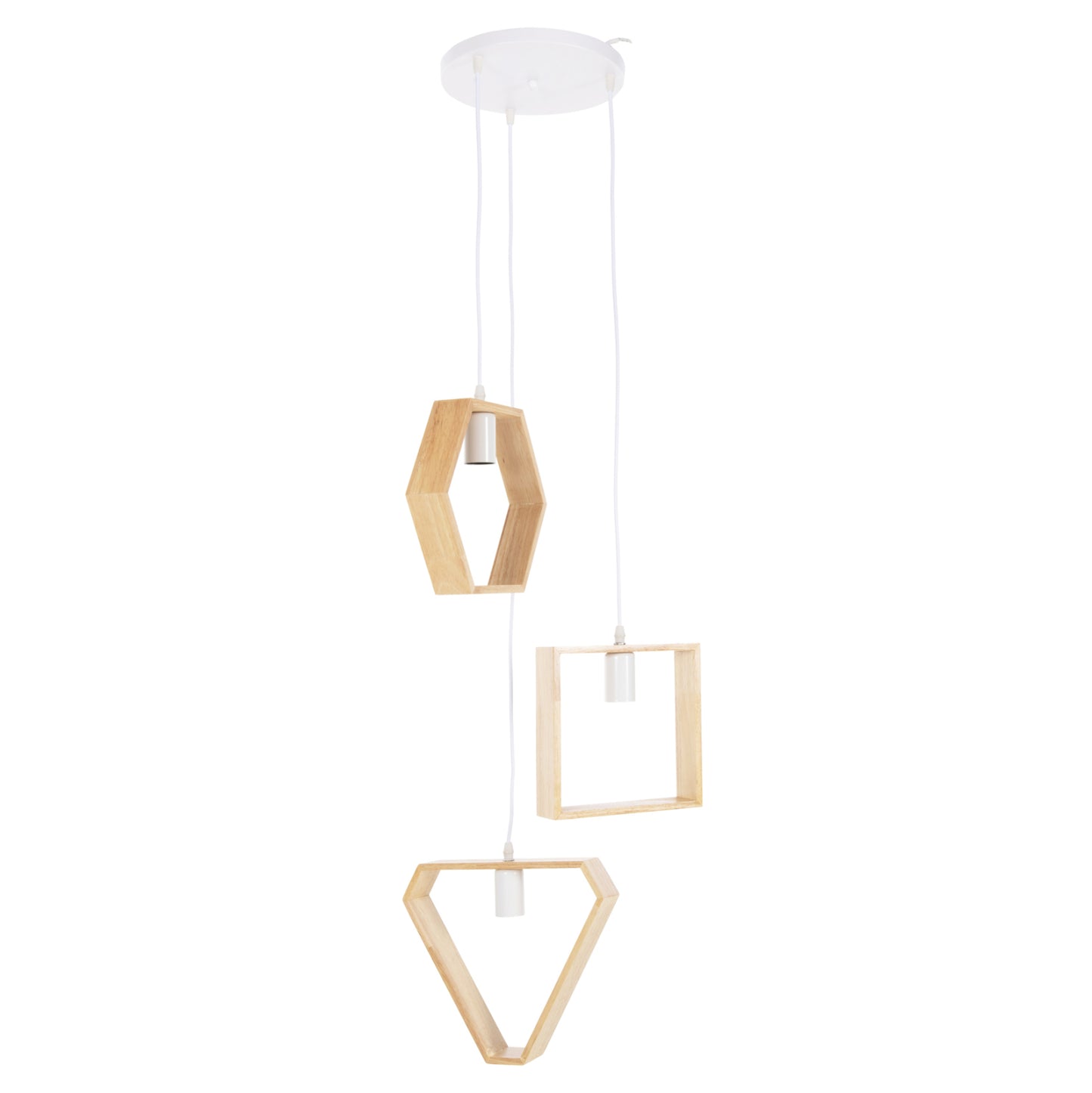 Ceiling Pendant Luminaire Hm4072 3-light Wooden Geometrical Shapes