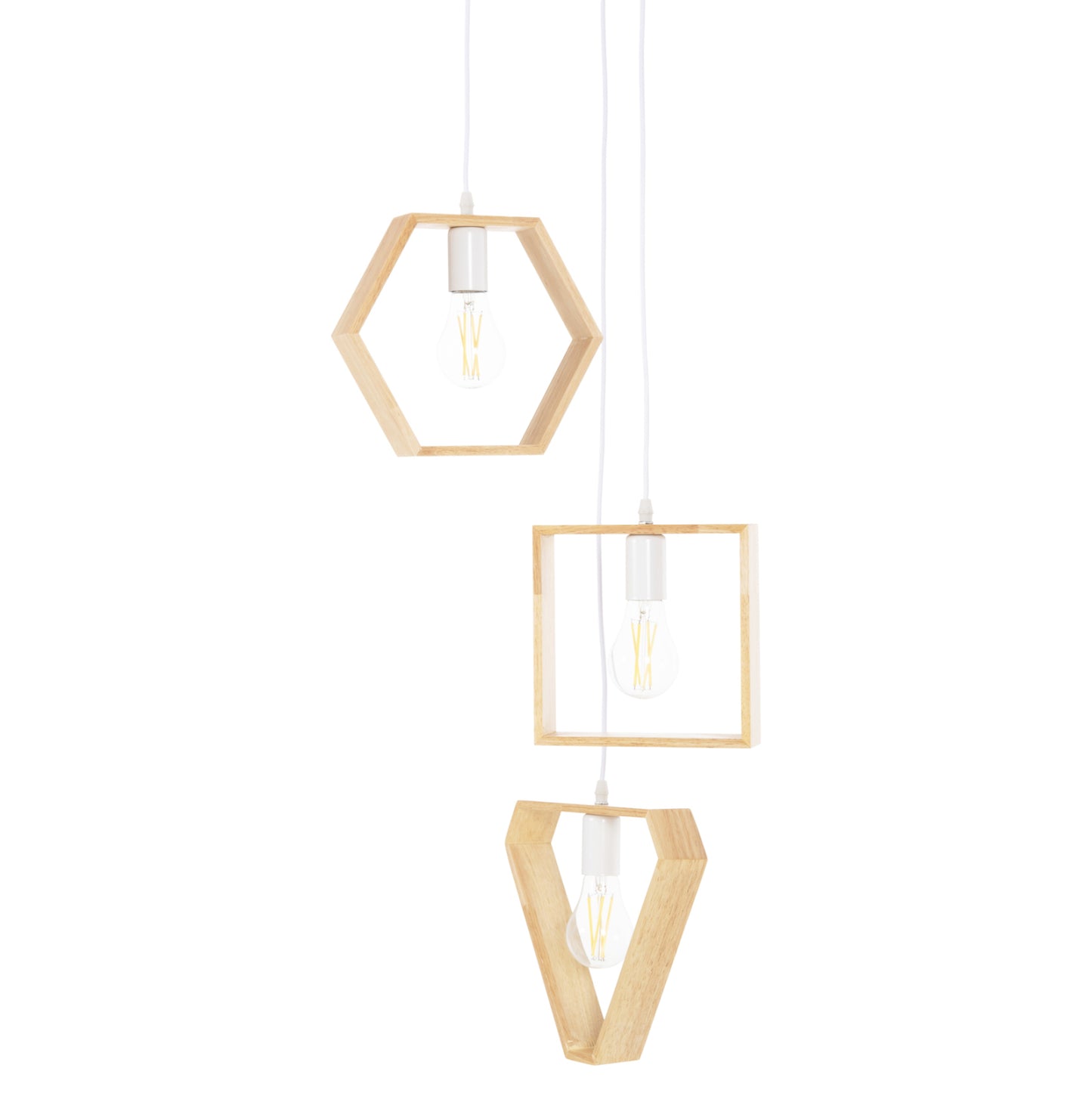Ceiling Pendant Luminaire Hm4072 3-light Wooden Geometrical Shapes