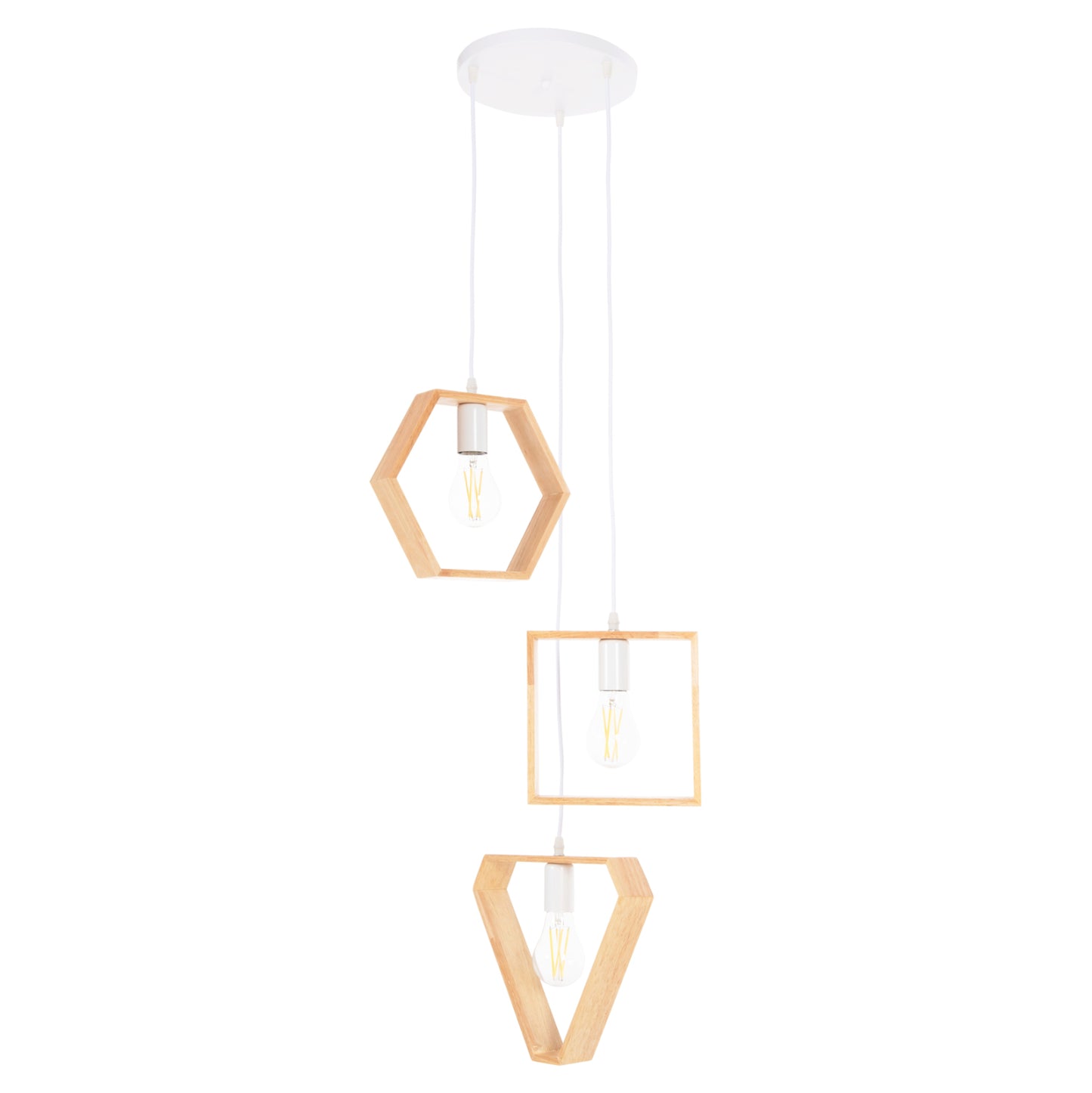 Ceiling Pendant Luminaire Hm4072 3-light Wooden Geometrical Shapes