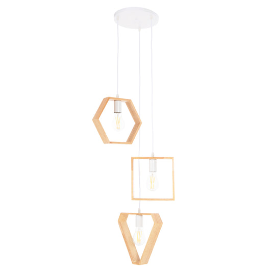 Ceiling Pendant Luminaire Hm4072 3-light Wooden Geometrical Shapes