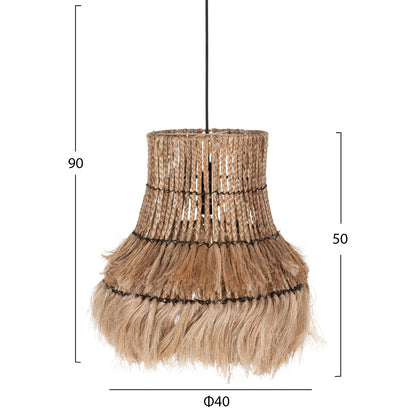 Ceiling Pendant Oblong Cylindrical Cap Abaca Fibers In Natural Color 40x40x50hcm.hm7770