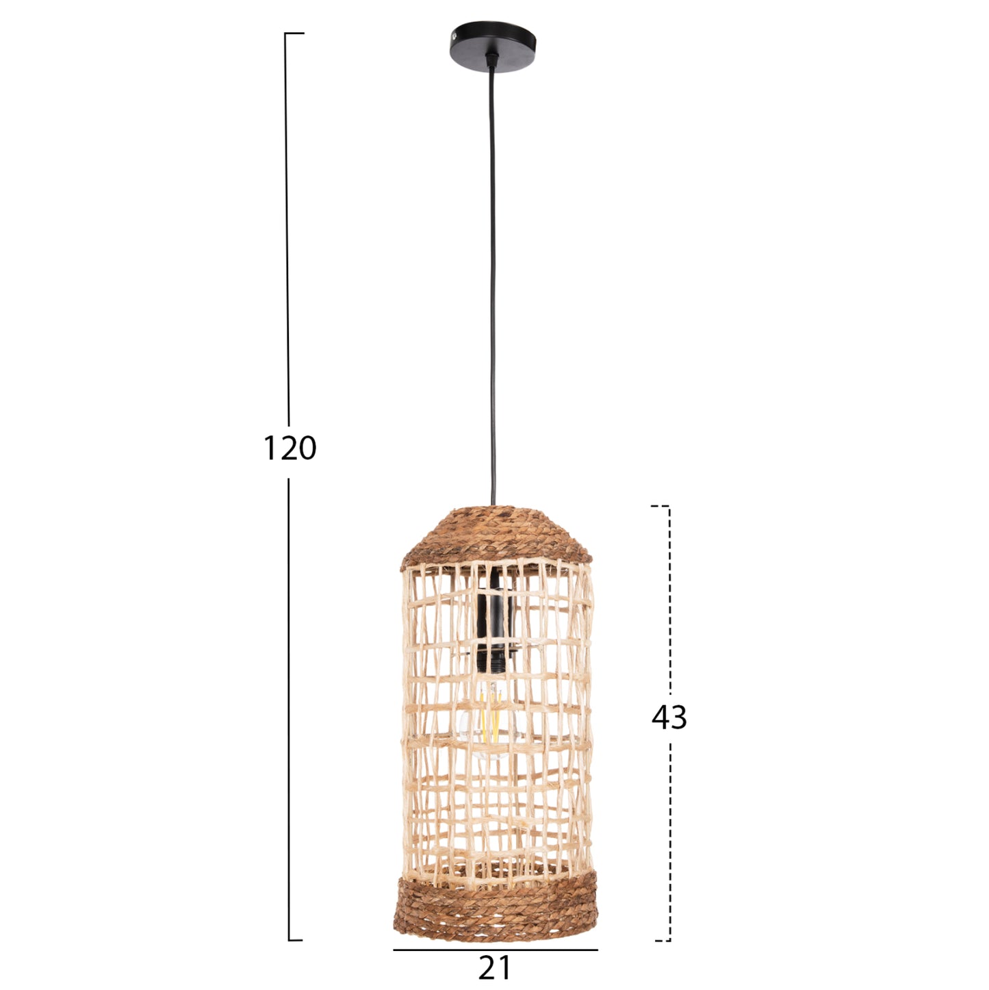 Ceiling Pendant Oblong Cylindrical Cap Abaca Fibers In Natural Φ21x43-120hcm.hm7768