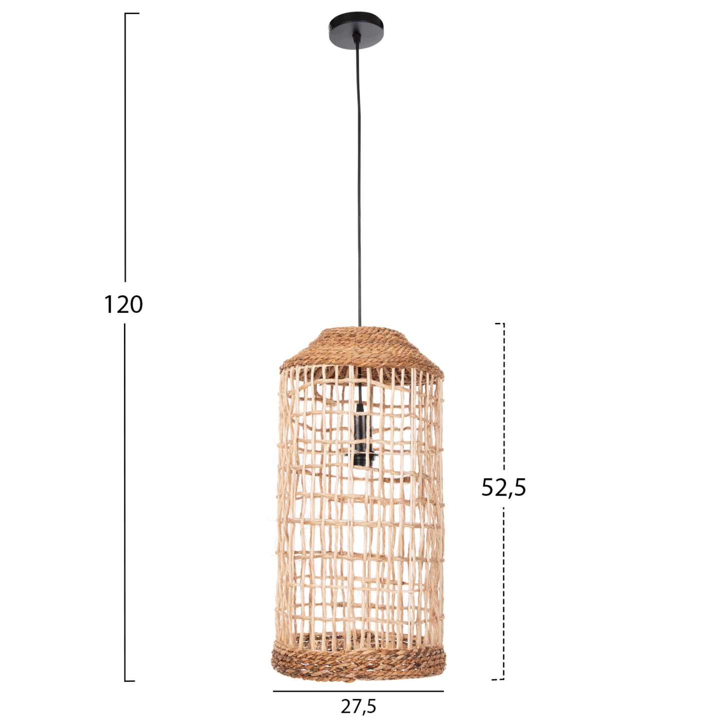 Ceiling Pendant Oblong Cylindrical Cage Cap Abaca Fibers In Natural Φ27,5x52,5hcm.hm7767