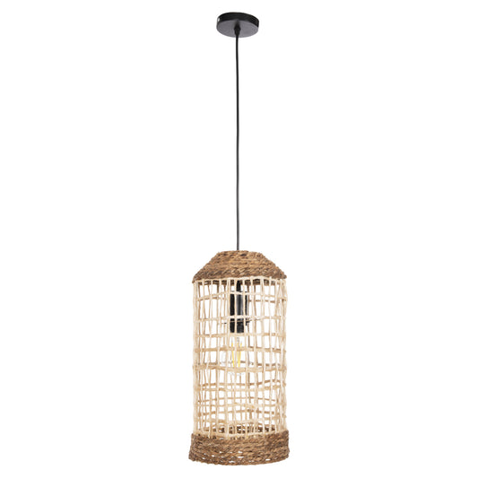 Ceiling Pendant Oblong Cylindrical Cap Abaca Fibers In Natural Φ21x43-120hcm.hm7768