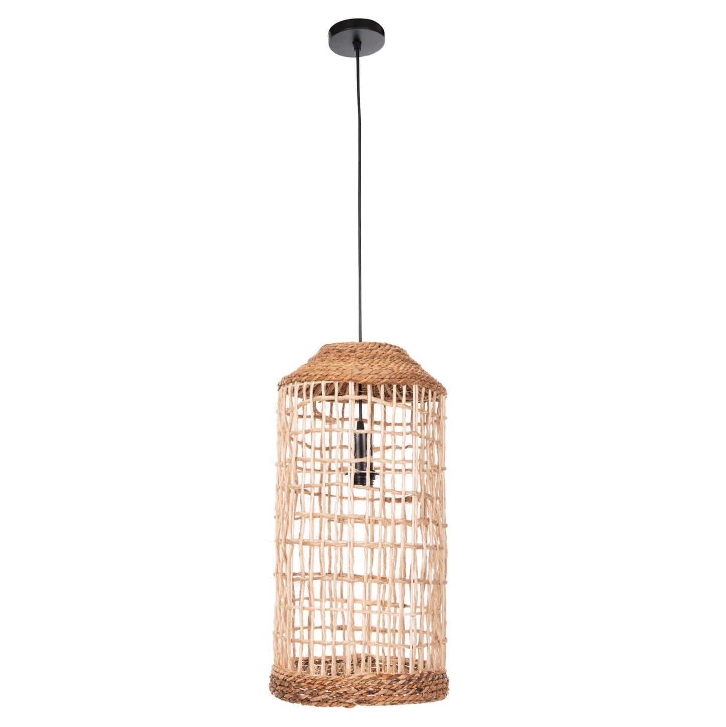 Ceiling Pendant Oblong Cylindrical Cage Cap Abaca Fibers In Natural Φ27,5x52,5hcm.hm7767