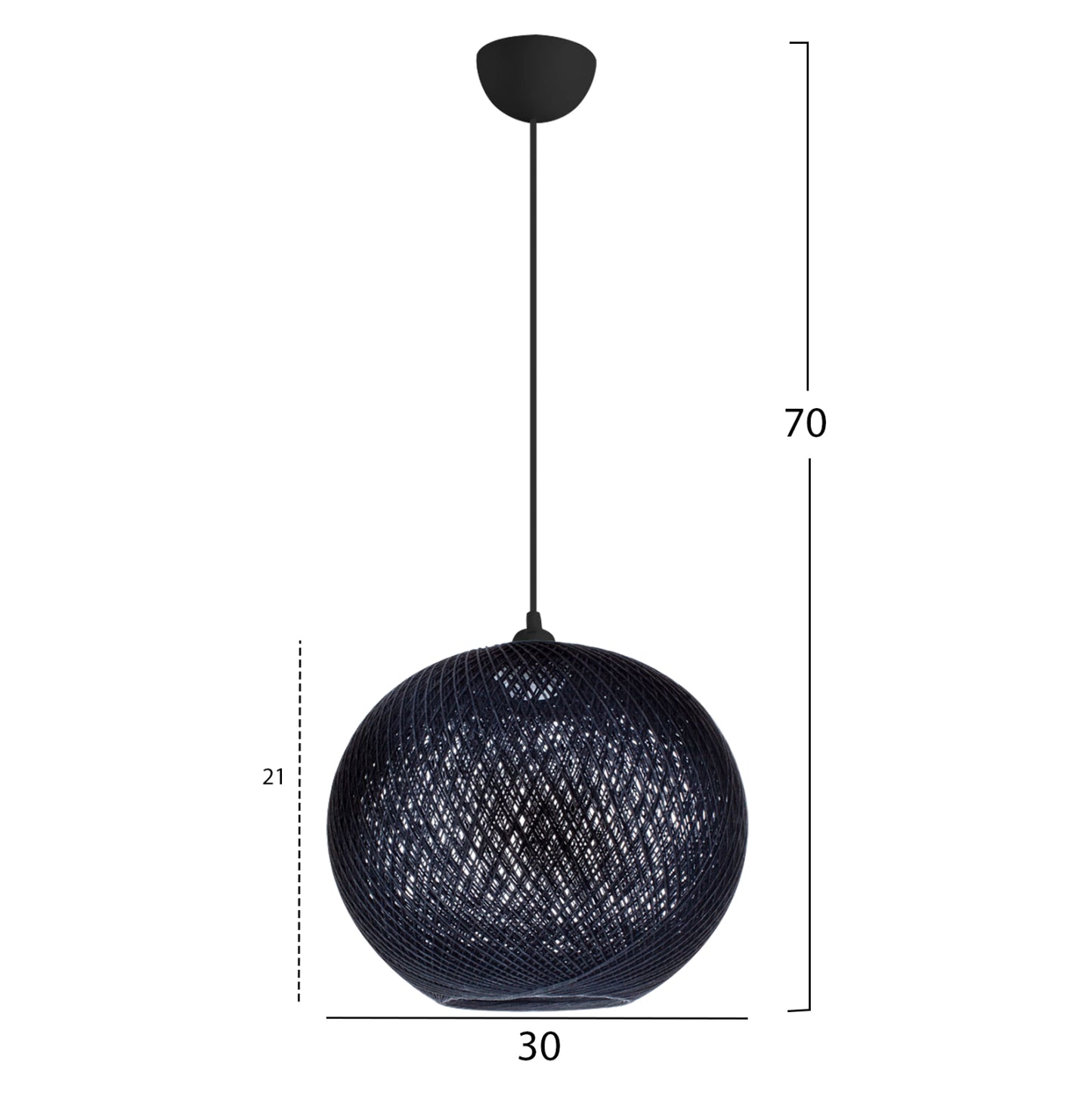 Pendant Ceiling Lamp Hm7625.03 Black Slightly Oval-shaped Sphere, Knitted Rope, Indoors