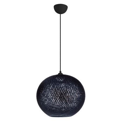 Pendant Ceiling Lamp Hm7625.03 Black Slightly Oval-shaped Sphere, Knitted Rope, Indoors