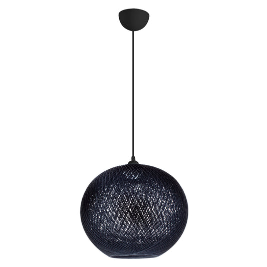 Pendant Ceiling Lamp Hm7625.03 Black Slightly Oval-shaped Sphere, Knitted Rope, Indoors