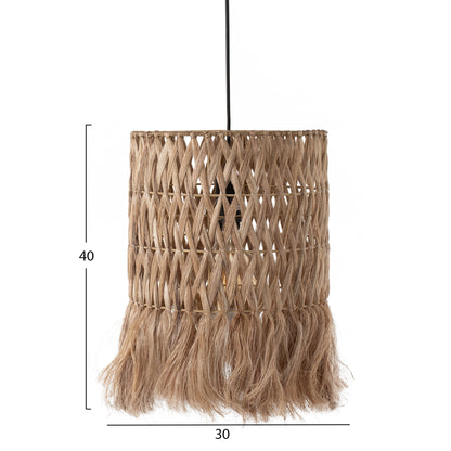 Ceiling Pendant With Cylindrical Cap Made Of Abaca Fibers In Natural Color 30x30x40hcm.hm7781