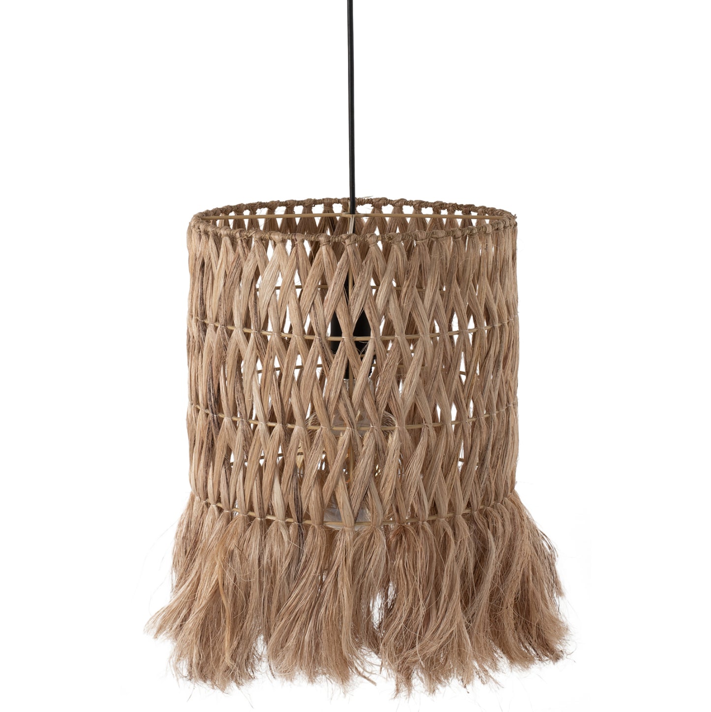 Ceiling Pendant With Cylindrical Cap Made Of Abaca Fibers In Natural Color 30x30x40hcm.hm7781