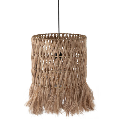 Ceiling Pendant With Cylindrical Cap Made Of Abaca Fibers In Natural Color 30x30x40hcm.hm7781