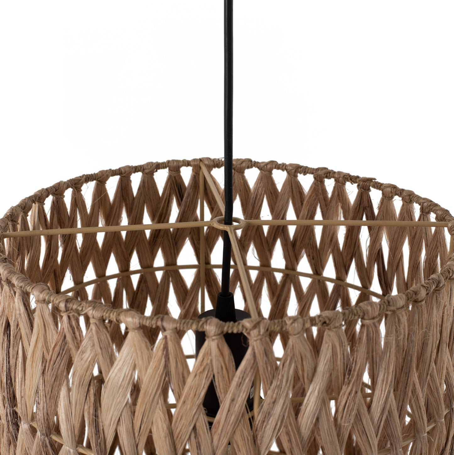 Ceiling Pendant With Cylindrical Cap Made Of Abaca Fibers In Natural Color 30x30x40hcm.hm7781