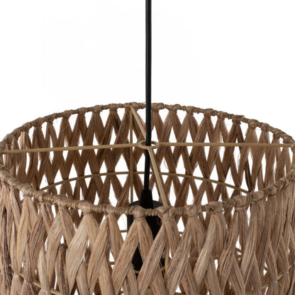 Ceiling Pendant With Cylindrical Cap Made Of Abaca Fibers In Natural Color 30x30x40hcm.hm7781