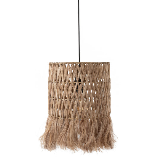 Ceiling Pendant With Cylindrical Cap Made Of Abaca Fibers In Natural Color 30x30x40hcm.hm7781