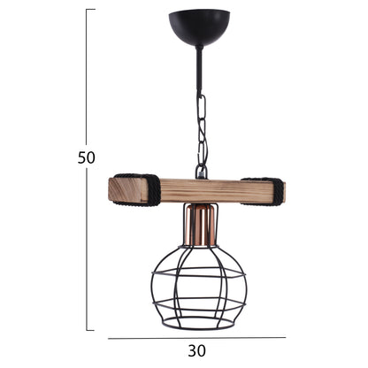 Ceiling Pendant With Wood And Metal Grid 30x16x50hcm.hm7680.01