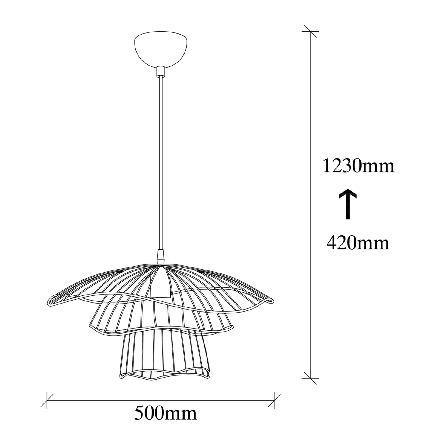 Metallic Pendant Light In Black Hm7231 E27 Φ50x123 Cm.