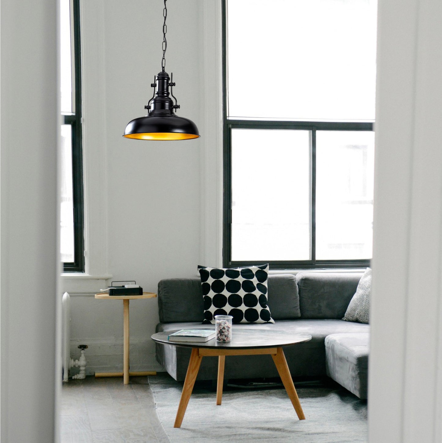 Metallic Pendant Light In Black Hm7268 32Χ32Χ78cm