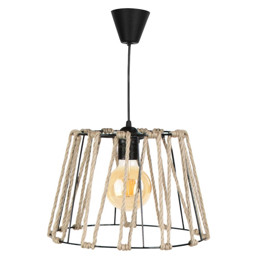 Pendant Ceiling Lamp Hm7617.01 Black Metal-rods Body With Rope Design Cap