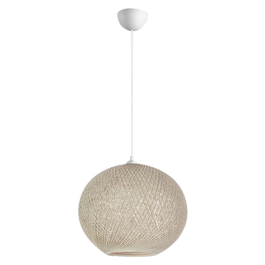 Pendant Ceiling Lamp Hm7625.02 Ecru Slightly Oval-shaped Sphere, Knitted Rope, Indoors