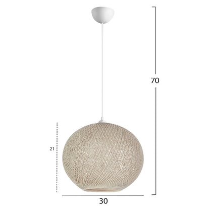 Pendant Ceiling Lamp Hm7625.02 Ecru Slightly Oval-shaped Sphere, Knitted Rope, Indoors