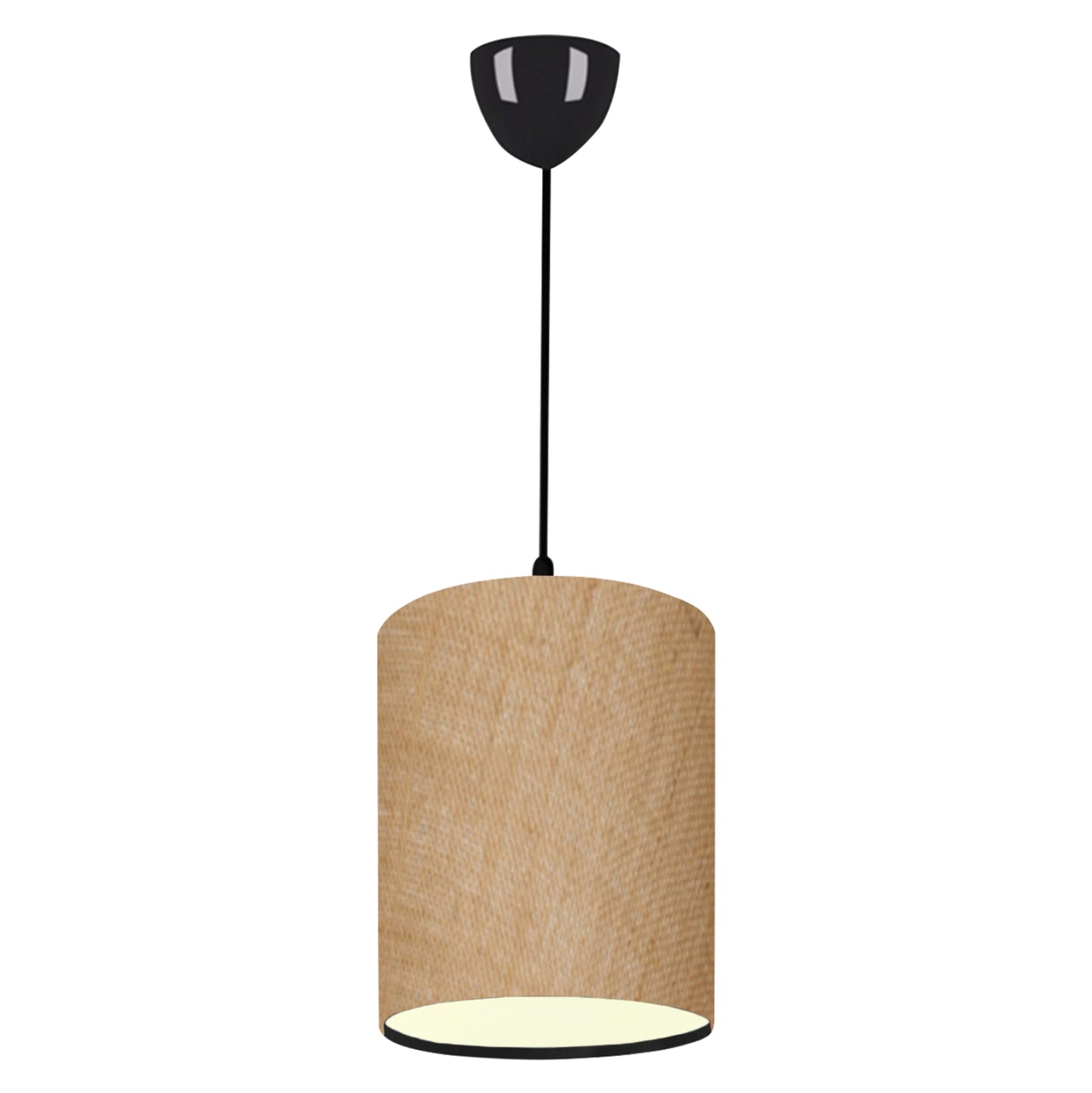 Pendant Ceiling Lamp Hm7623.01 Black Pillar, Sand-colored Jute Fabric Drum Shade