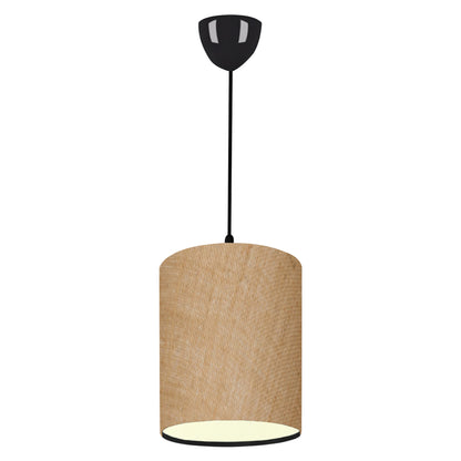 Pendant Ceiling Lamp Hm7623.01 Black Pillar, Sand-colored Jute Fabric Drum Shade