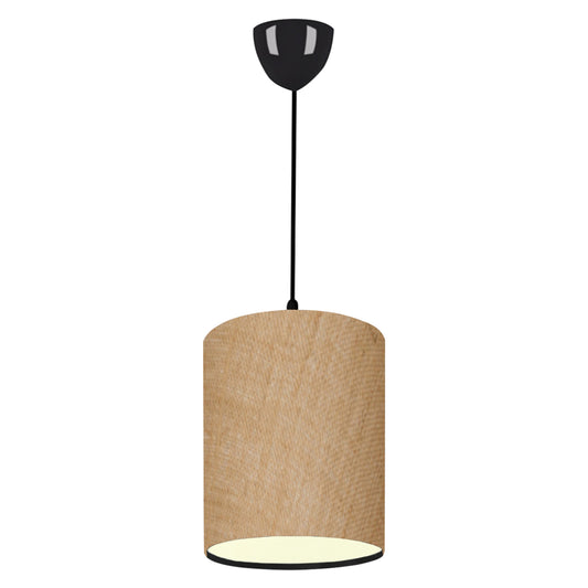 Pendant Ceiling Lamp Hm7623.01 Black Pillar, Sand-colored Jute Fabric Drum Shade