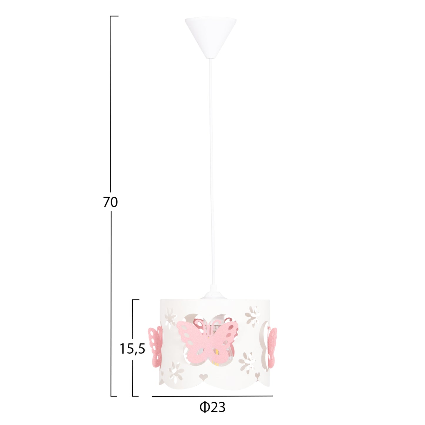 Ceiling Pendant Kids' Lamp Leptir Hm4705.01 Metallic Cap In Pink-white Φ23x70hcm.