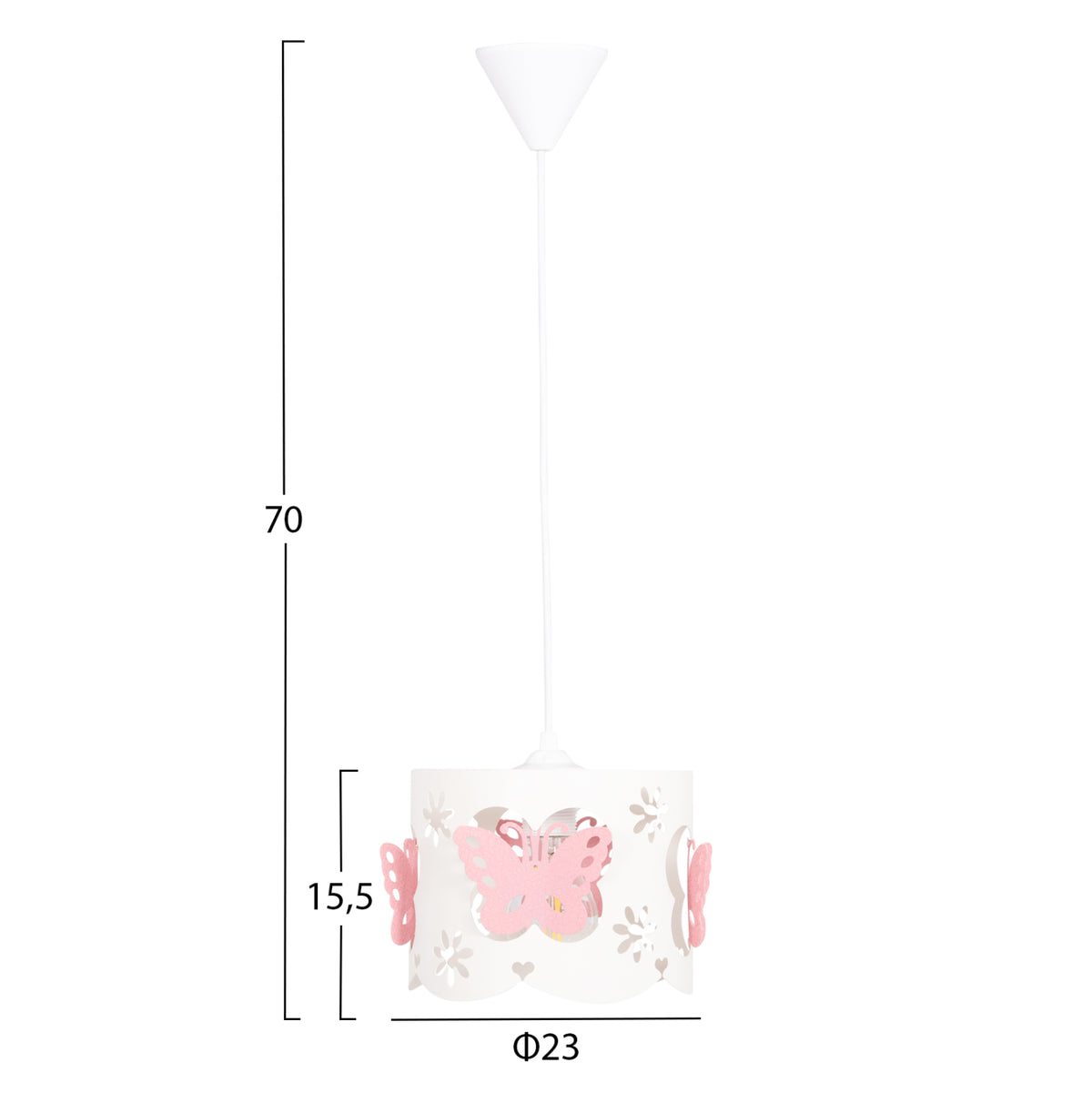 Ceiling Pendant Kids' Lamp Leptir Hm4705.01 Metallic Cap In Pink-white Φ23x70hcm.