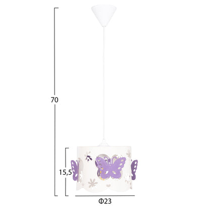 Ceiling Pendant Kids' Lamp Leptir Hm4705.02 Metallic Cap In Purple-white Φ23x70hcm.