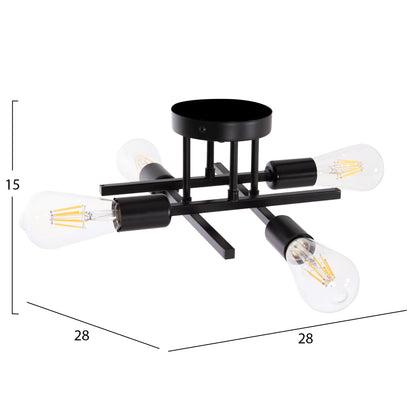 Ceiling Pendant Multilight Fixture Lighty Hm7428.11 Black Metal 28x28x15hcm.