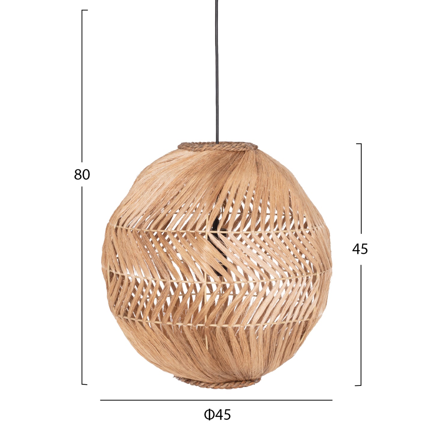 Ceiling Pendant Spherical Made Of Abaca Fibers In Natural Color Φ45x45-80hcm.hm7769