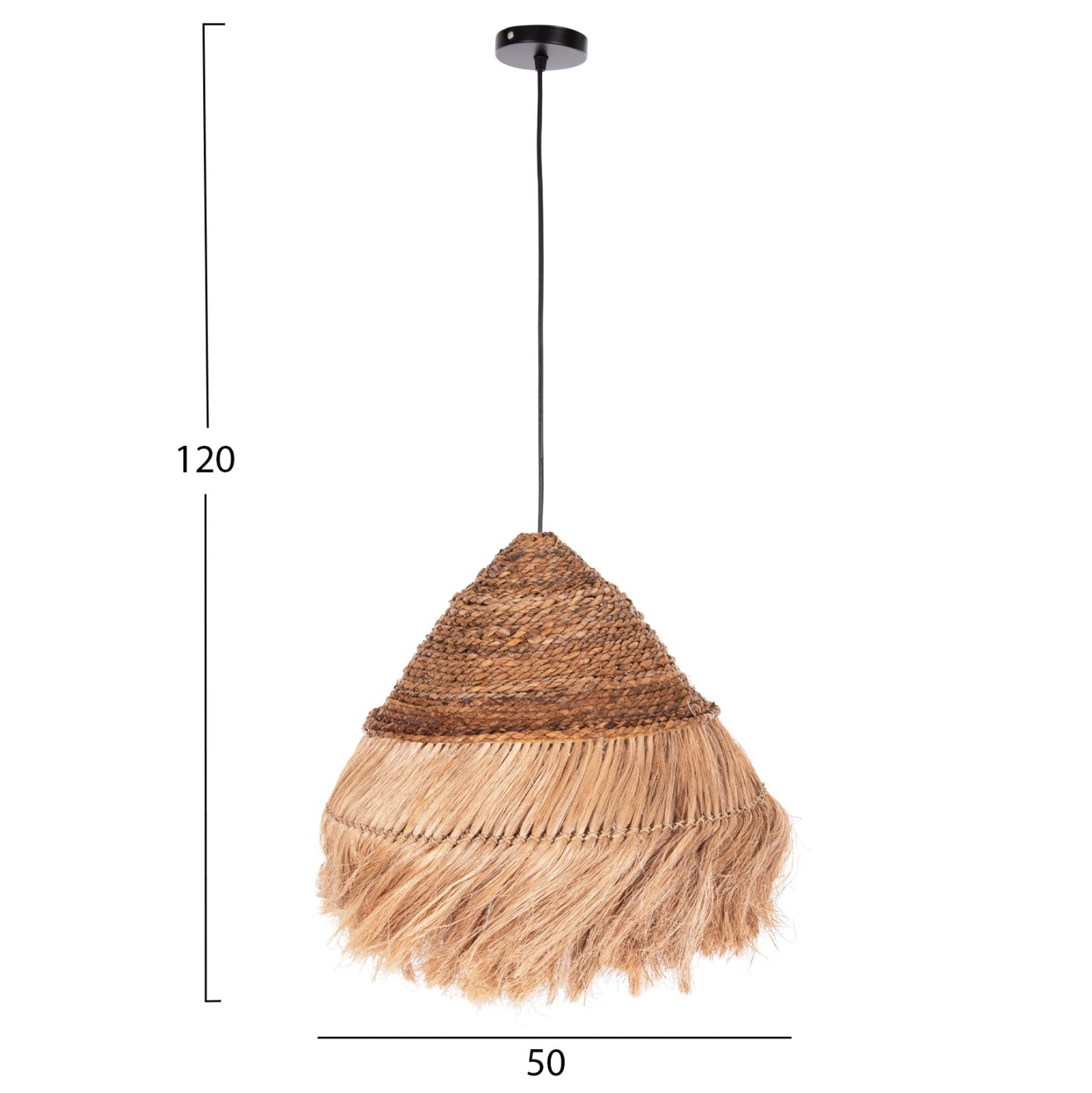 Ceiling Pendant Rakib Hm7762 Round Pyramid Cap--abaca Fibers In Natural Color Φ50x35-120hcm.