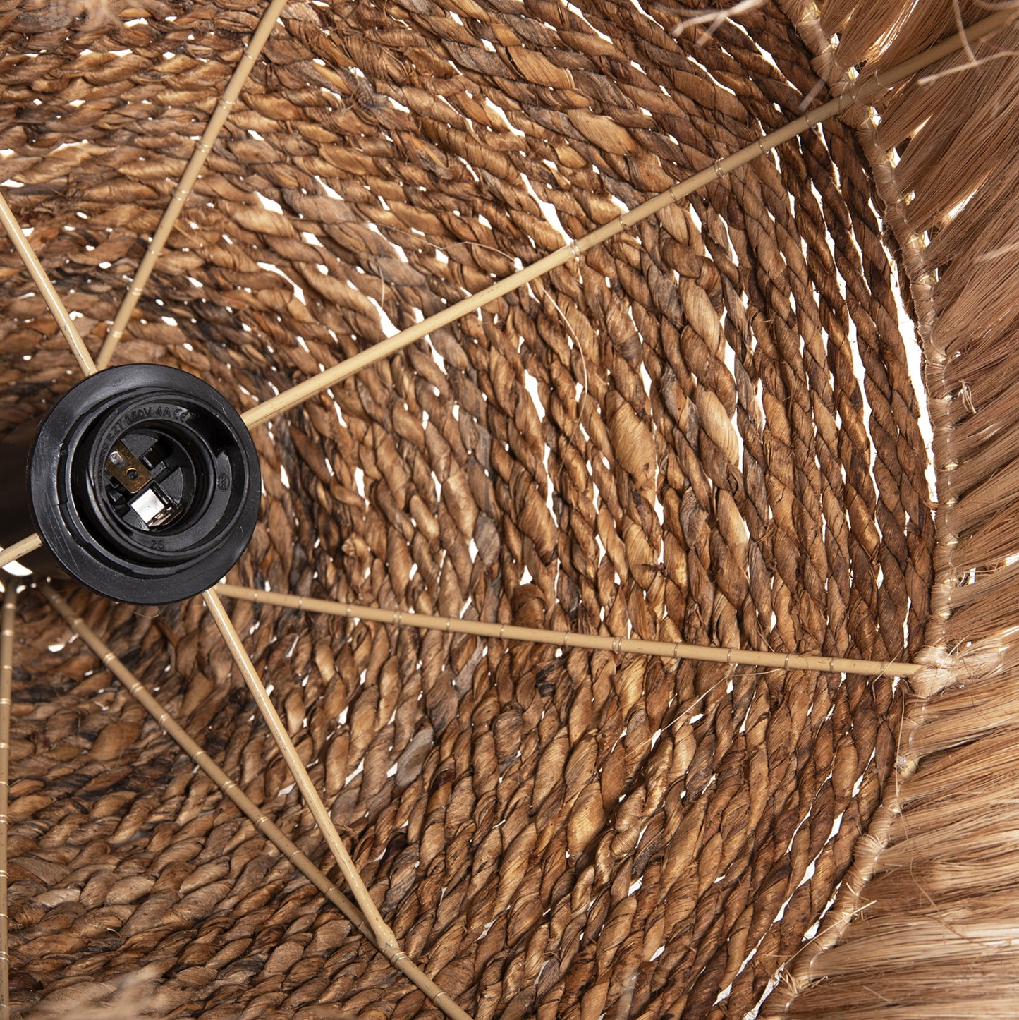 Ceiling Pendant Rakib Hm7762 Round Pyramid Cap--abaca Fibers In Natural Color Φ50x35-120hcm.