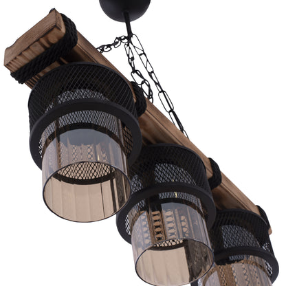 Ceiling Pendant 3-light With Chain Wood And Metal Caps 50x12x60hcm.hm7699.01