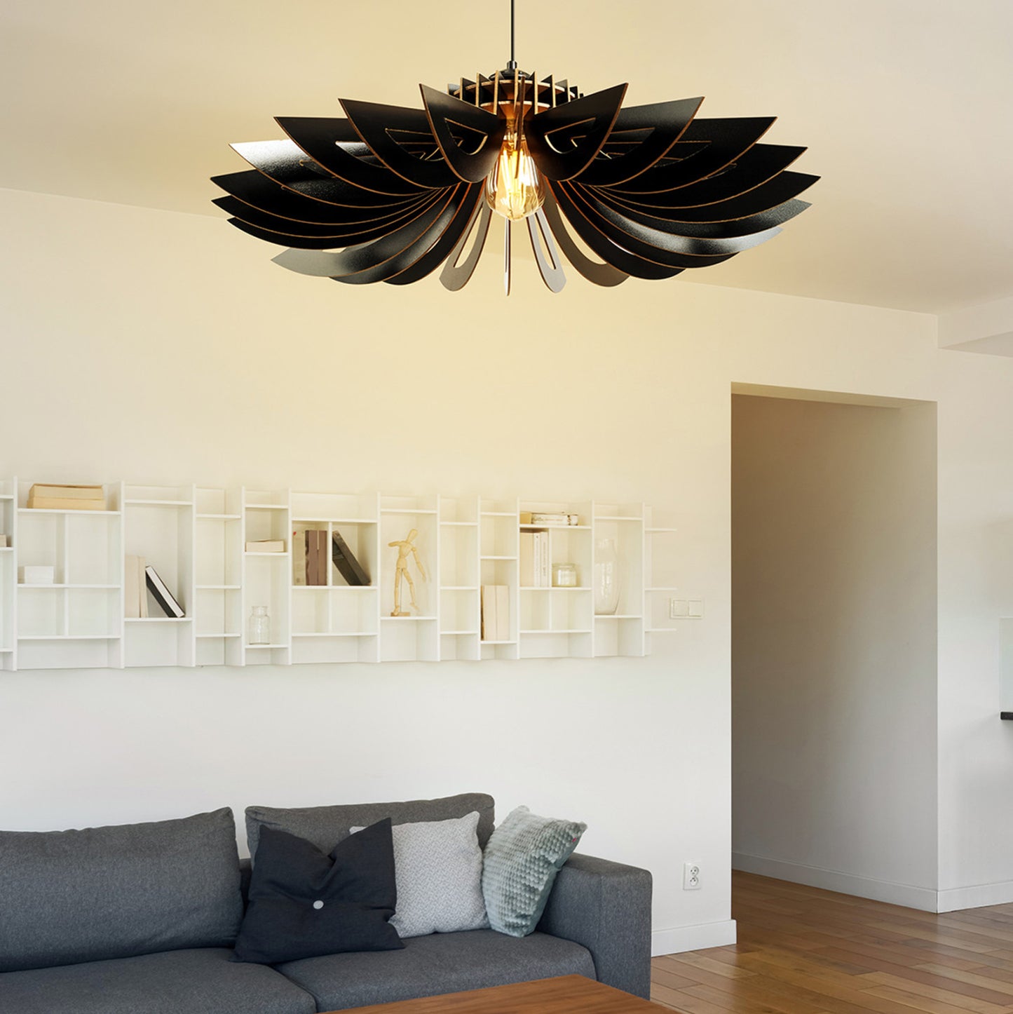 ΦΩΤΙΣΤΙΚΟ ΟΡΟΦΗΣ ΞΥΛΙΝΟ ΚΡΕΜΑΣΤΟ ΜΑΥΡΟ Hm7348.03 Φ68x50Υ εκ.