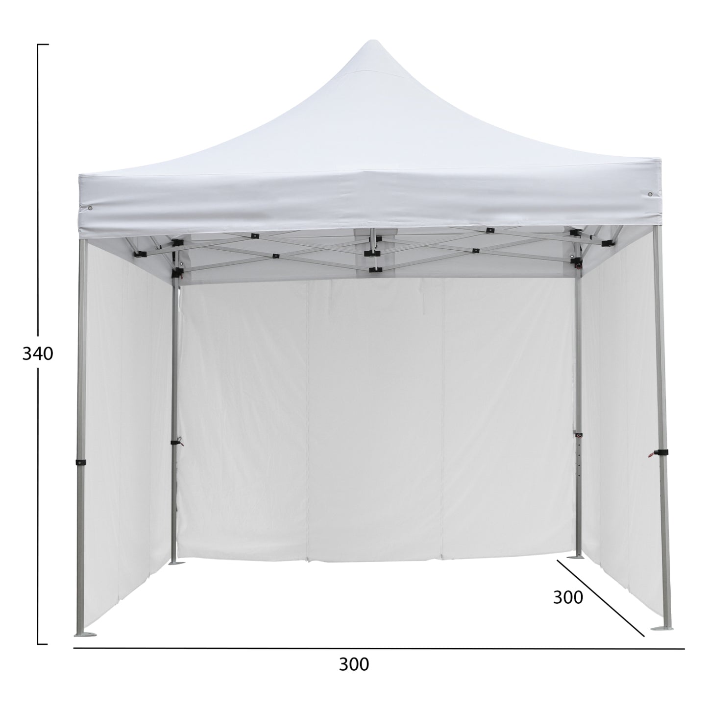 Gazebo Heavy Duty With 3 Sidewall Shades Cressen Hm21097.01 Foldable-aluminum Silver Frame-white 3x3x3,4hm